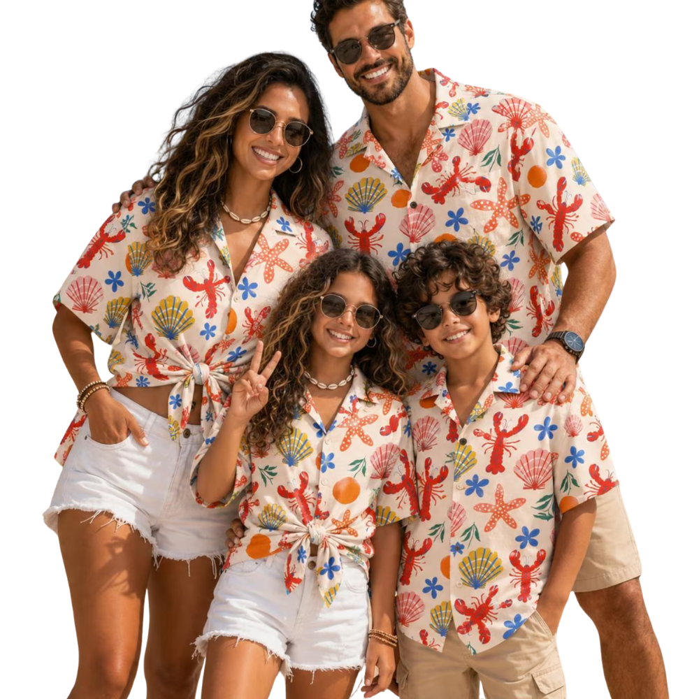 Coastal Seashell Family Matching Hawaiian Shirt, Beach Hawaiian Shirt For Family ET1101
