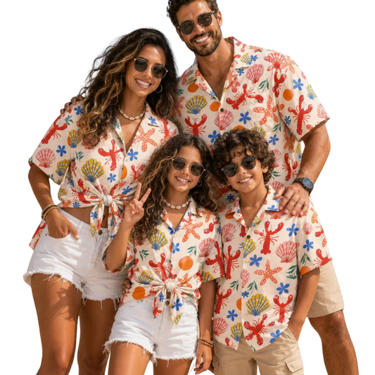 Coastal Seashell Family Matching Hawaiian Shirt, Beach Hawaiian Shirt For Family ET1101