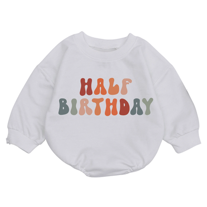 Half Birthday Baby Romper Sweatshirt, 6 Month Birthday Baby Romper Sweatshirt BB0067