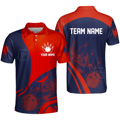Custom Team Blue Cyan Bowling Polo Shirt Men, Custom Bowling Team Shirts BZ0629