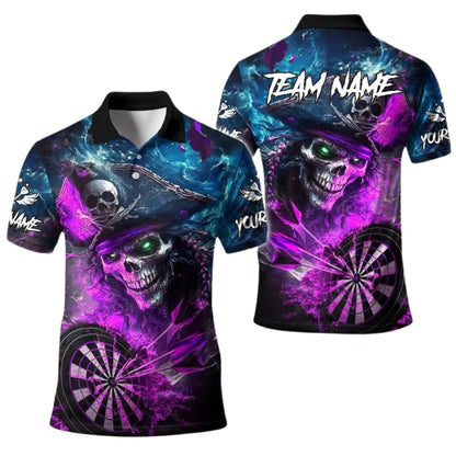 Custom Pirate Skull Dart Polo Shirt Men, Custom Skull Dart Team Shirts DE0007
