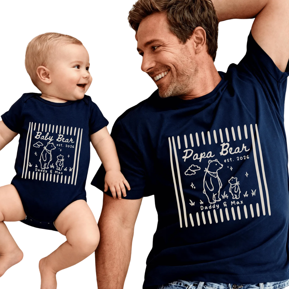 Papa Bear Baby Bear Custom Daddy And Me Matching T Shirt, Personalized Bear Father Day Matching Shirts ET1164