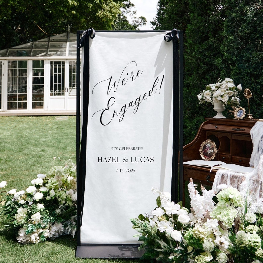 We're Engaged Custom Engagement Party Fabric Welcome Sign, Custom Engagement Wedding Banners WD0396