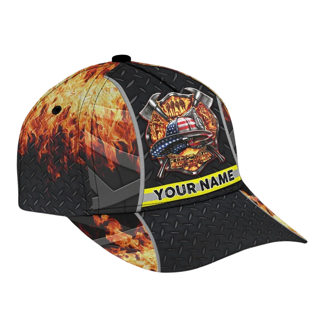 Custom Firefighter Flame Baseball 3D Printed Cap, Custom Name Fireman Cap Hat CP0558
