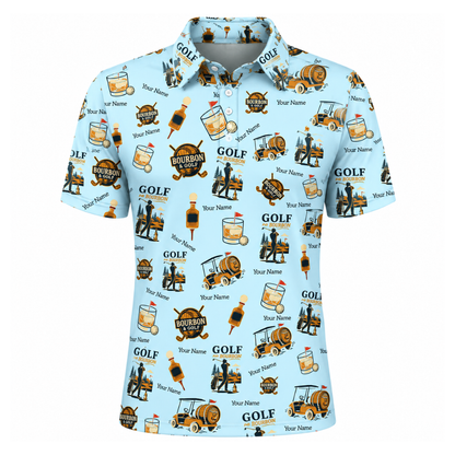 Golf And Bourbon Custom Name Golf Polo Shirt Men Blue, Custom Bourbon Golf Shirts GZ0288