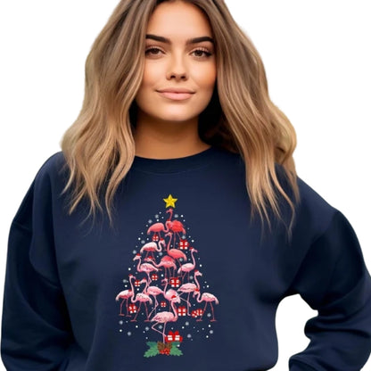 Flamingo Christmas Tree Sweatshirt, Flamingo Xmas Sweatshirt 2D0768