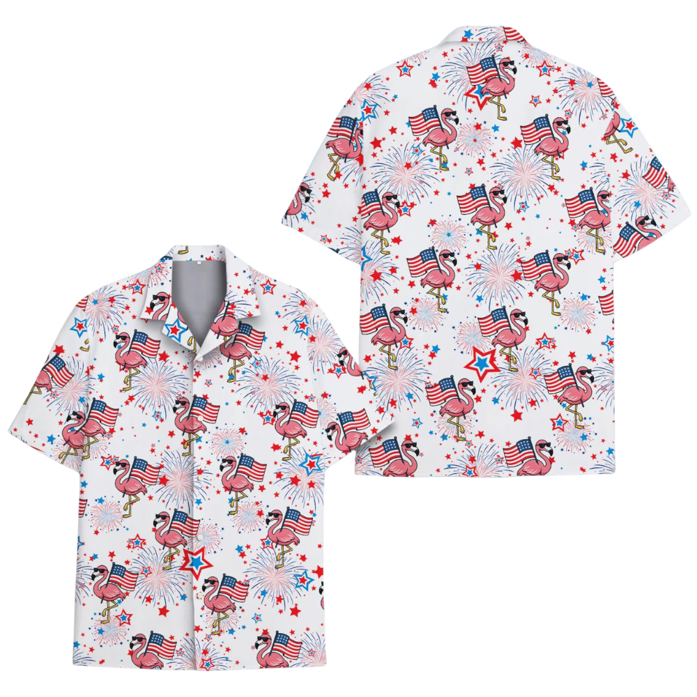 Flamingo American Flag Hawaiian Shirt For Men Women, 4th Of July Flamingo Hawaiian Shirts HE0347