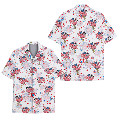 Flamingo American Flag Hawaiian Shirt For Men Women, 4th Of July Flamingo Hawaiian Shirts HE0347