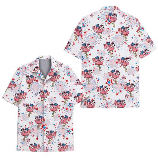 Flamingo American Flag Hawaiian Shirt For Men Women, 4th Of July Flamingo Hawaiian Shirts HE0347