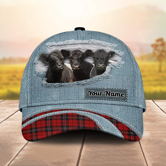 Belted Galloway Red Caro And Jeans Pattern Customized Name Cap CA0204