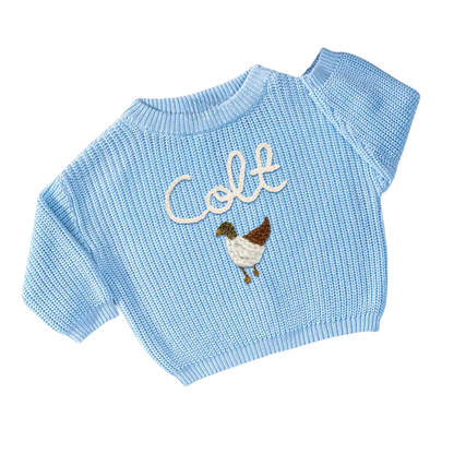 Custom Name Mallard Duck Baby Embroidered Sweater, Personalized Hand Embroidered Duck Sweater For Baby BB0122