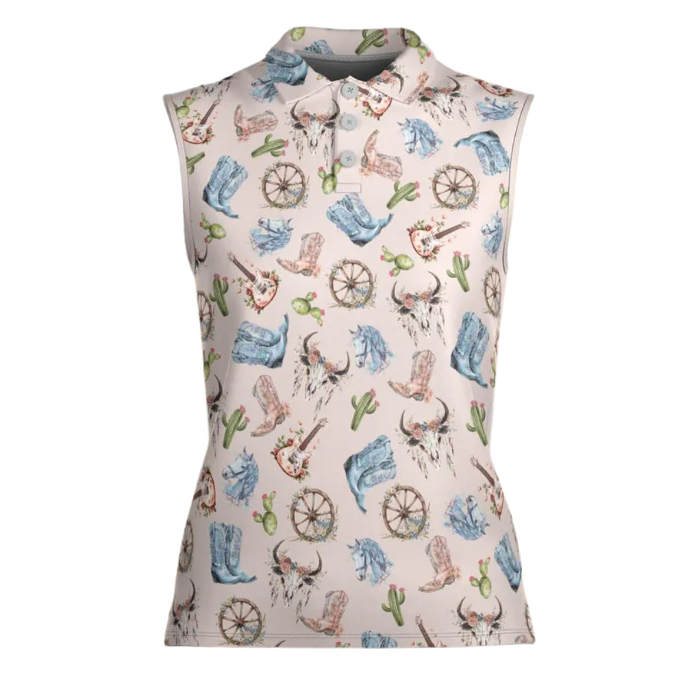 Women's Cowgirl Cactus Gols Sleeveless, Western Golf Shirts For Ladies GE0253