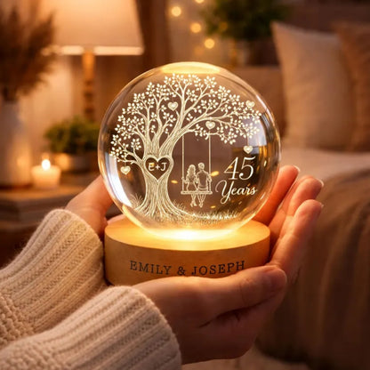 Custom 45 Years Wedding Anniversary Crystal Ball Led Night Light, Custom Sapphire Anniversary Night Light WD0835