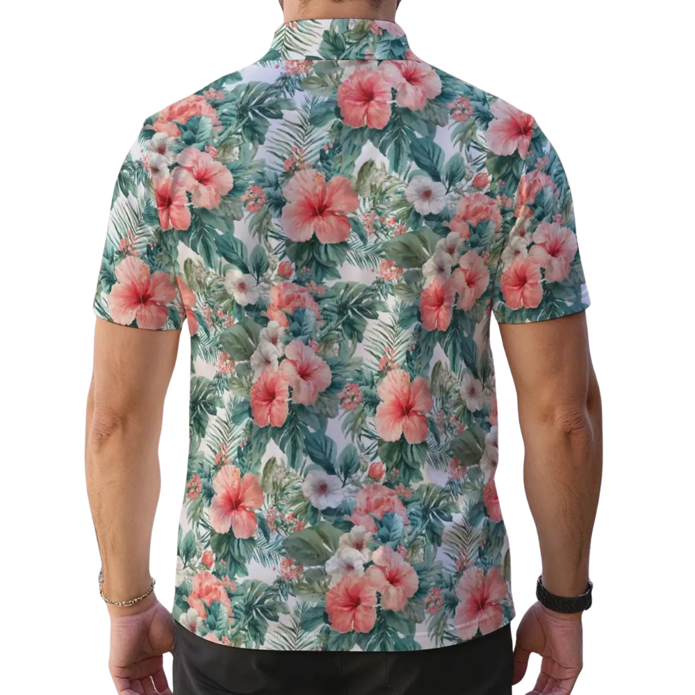Hibiscus Matching Golf Shirt For Men And Women, Floral Tropical Matching Couple Golf Shirts GE0548