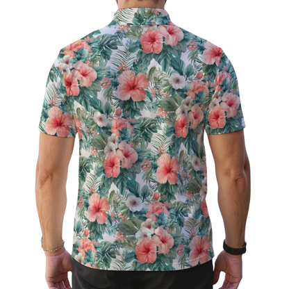 Hibiscus Matching Golf Shirt For Men And Women, Floral Tropical Matching Couple Golf Shirts GE0548