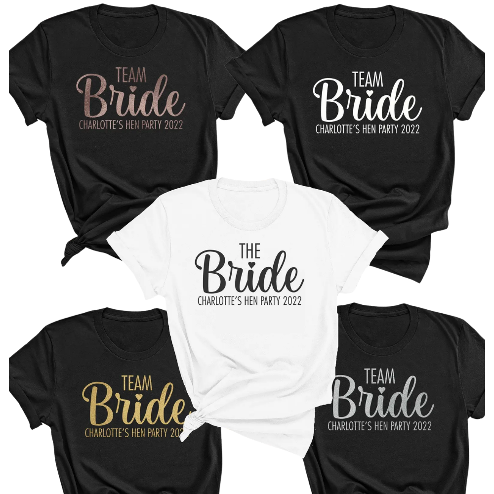 Team Bride The Bride Custom Bachelorette Matching T Shirts, Custom Hen Party Matching Shirts ET1026