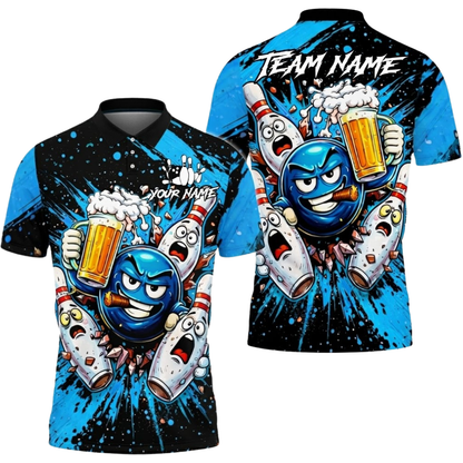 Custom Beer Funny Ball And Pins Bowling Polo Shirt For Men, Custom Beer Bowling Team Shirts BZ0511