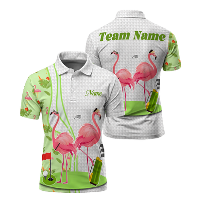 Customize Flamingo Tropical Men's Golf Polo Shirts, Custom Flamingo Golf Shirt GU0004