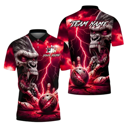 Gorilla Skeleton Custom Mens Bowling Polo Shirt, Custom Team Gorilla Bowling Shirts BZ0681