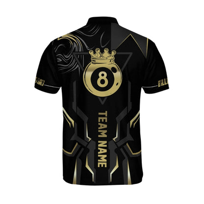Custom Team Black And Gold 8 Ball King Billiard Jersey For Men, Custom Pool Biiliard Team Shirt BIZ0006