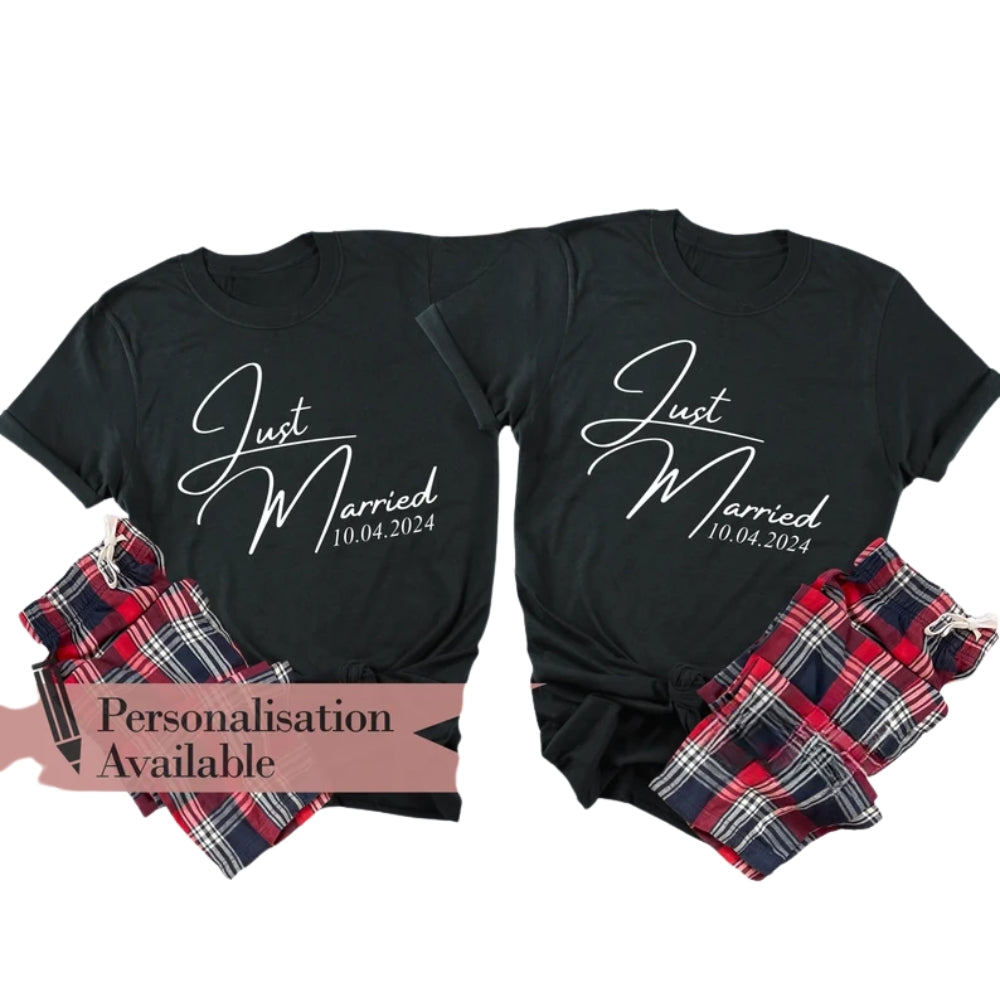 Just Married Custom Date Couple Matching T Shirts, Custom His And Her Wedding Matching Shirts ET0815
