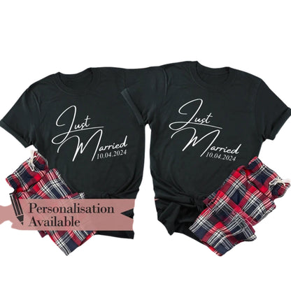 Just Married Custom Date Couple Matching T Shirts, Custom His And Her Wedding Matching Shirts ET0815