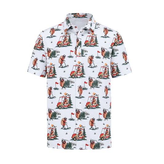White Funny Hot Dog Golf Polo Shirt For Men, Hot Dog Lover Golf Shirts GZ0452