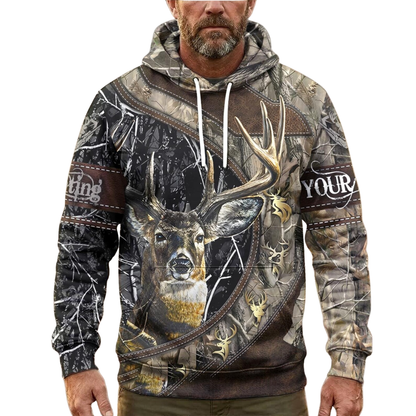 Deer Hunting Custom Brown Camo 3D Hoodie For Men, Personalized Deer Hunter Hoodie 2D1147