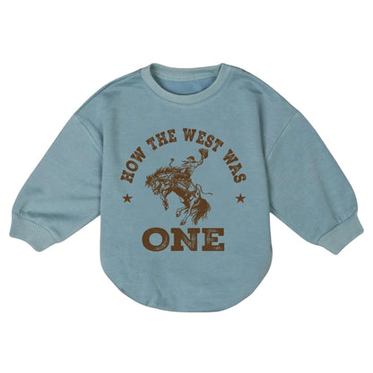 How The West Was One Baby Romper Sweater, First Birthday Baby Western Romper Sweatshirt BB0187