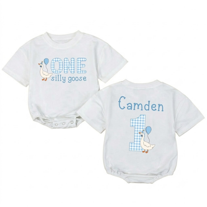 Personalized One Silly Goose Baby T Shirt Romper, Custom 1st Birthday Baby Goose Romper BB0190