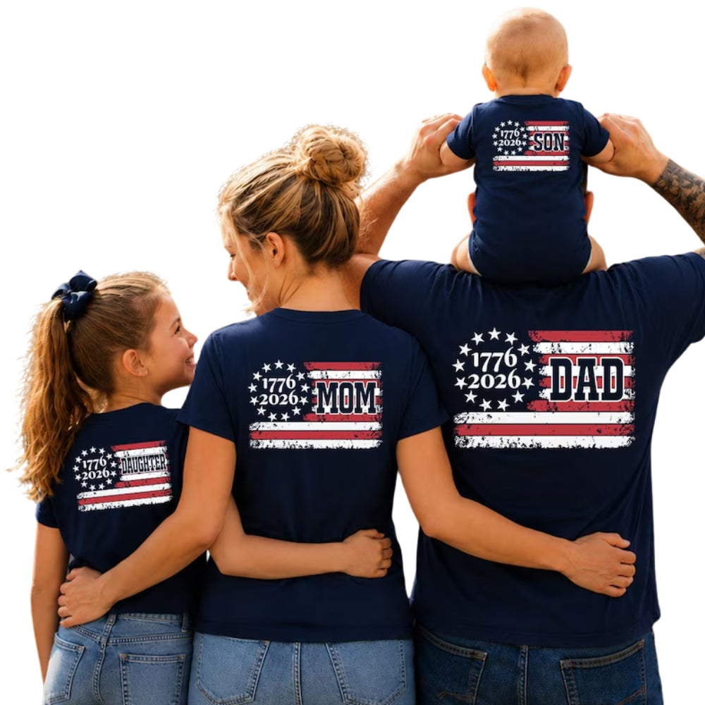 1776-2026 American Flag Custom Family Matching T Shirt, Personalized Matching 4th Of July Family Shirts ET1003