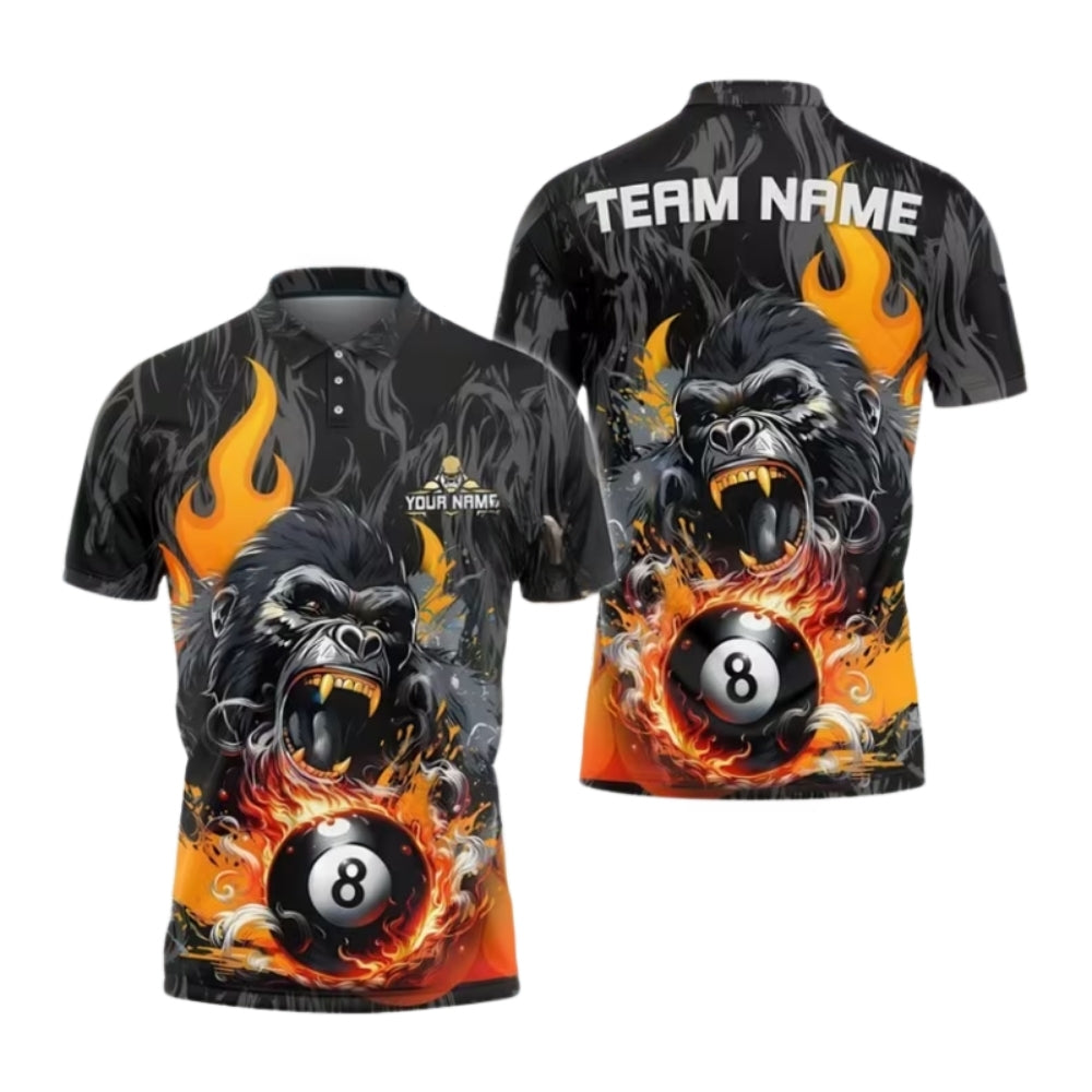 Custom Gorilla 8 Ball Billiard Men's Polo Shirts, Custom Gorilla Billiard Shirts For Team BIU0001