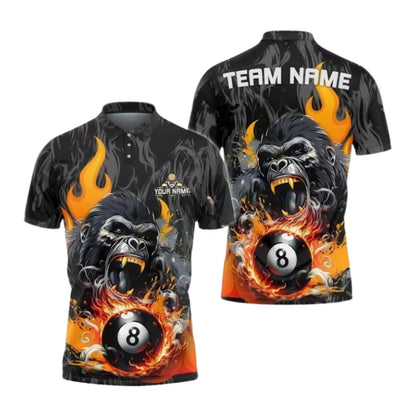 Custom Gorilla 8 Ball Billiard Men's Polo Shirts, Custom Gorilla Billiard Shirts For Team BIU0001