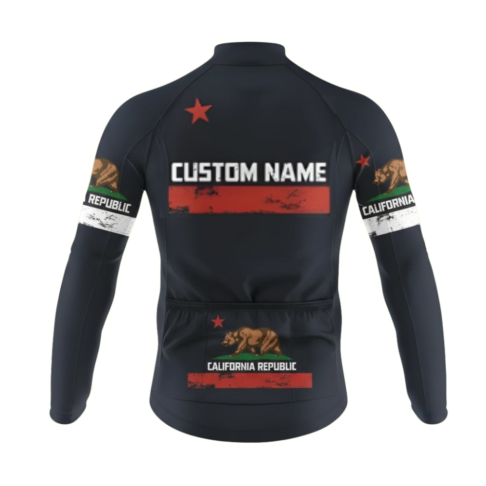 Custom California Bear Men's Black Cycling Long Sleeve Jersey, Custom California Cycling Jersey CZ0046