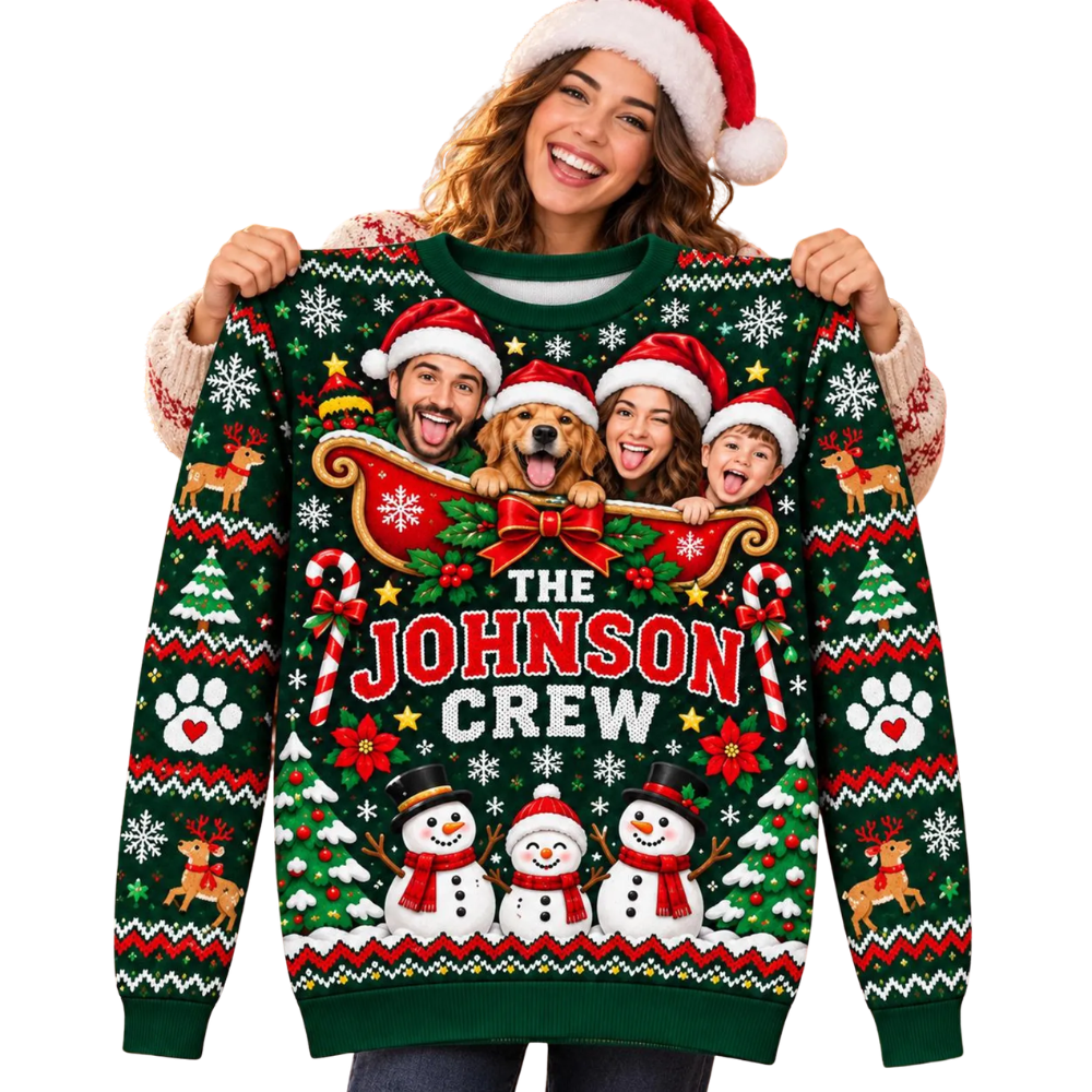 Custom Family Photo Ugly Christmas Sweater, Custom Family Name Christmas Ugly Sweatshirt 2D1213
