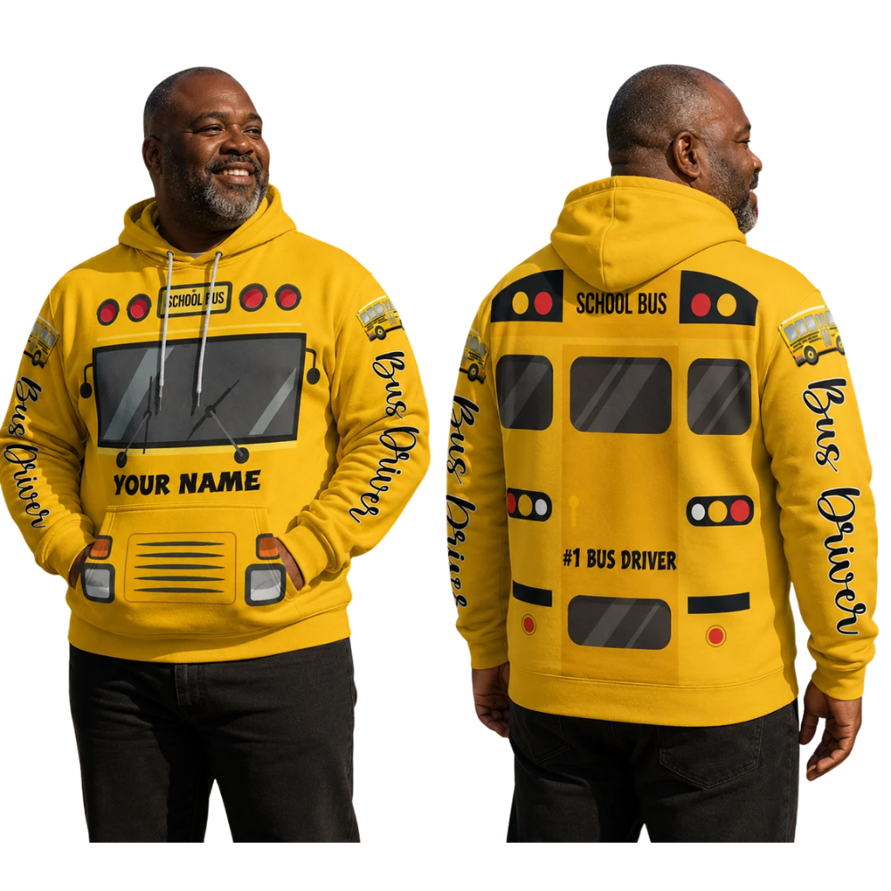 Custom School Bus 3D Printed Hoodie Yellow, Custom Name School Bus Driver Hoodie 2D1264