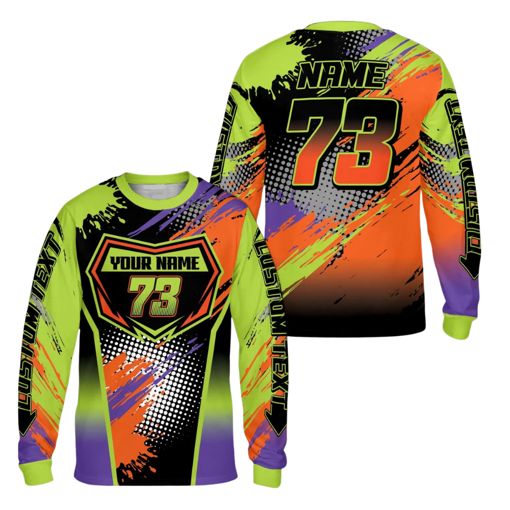 Custom Dirt Bike Racing Blue Pink Long Sleeve Jersey, Custom Name & Number Dirt Bike Shirts ME0056