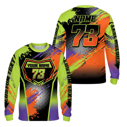 Custom Dirt Bike Racing Blue Pink Long Sleeve Jersey, Custom Name & Number Dirt Bike Shirts ME0056