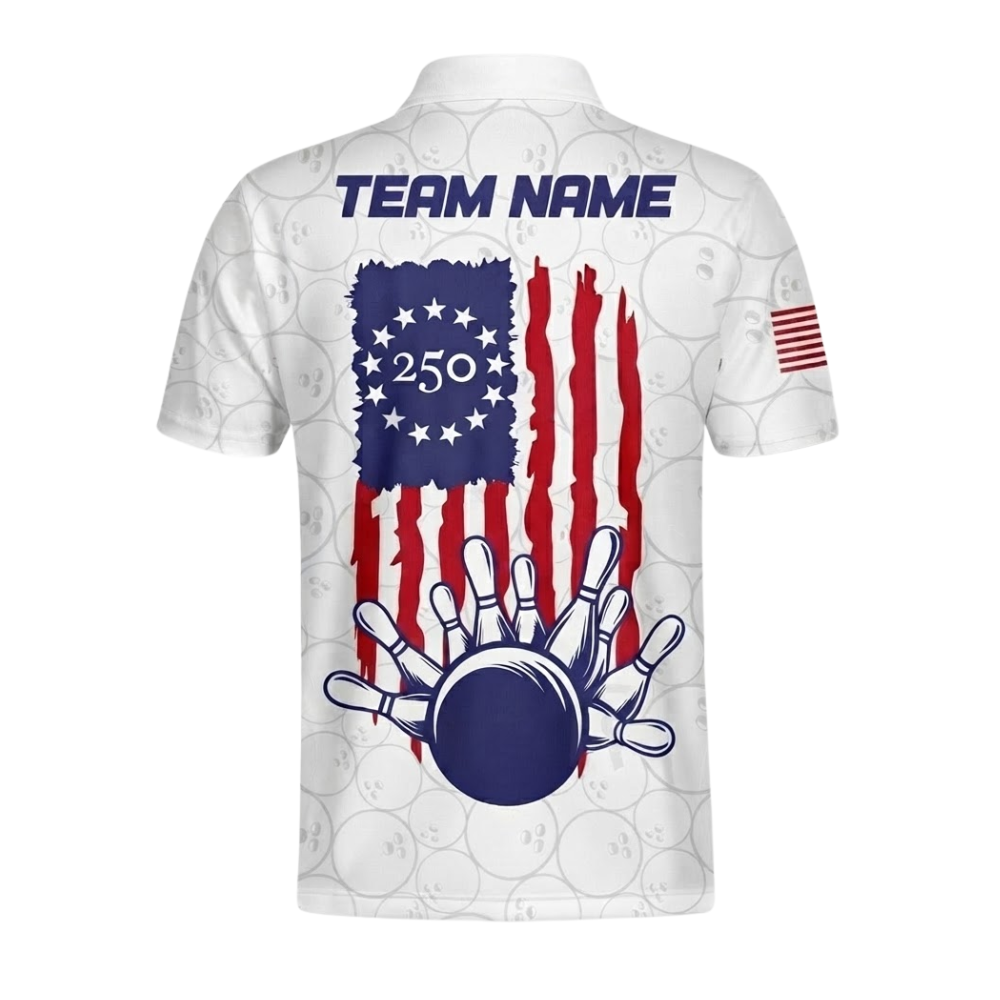 1776-2026 We The People American Flag Custom Mens White Bowling Jersey, Custom Patriotic 4th Of July Bowling Team Shirts BZ0502