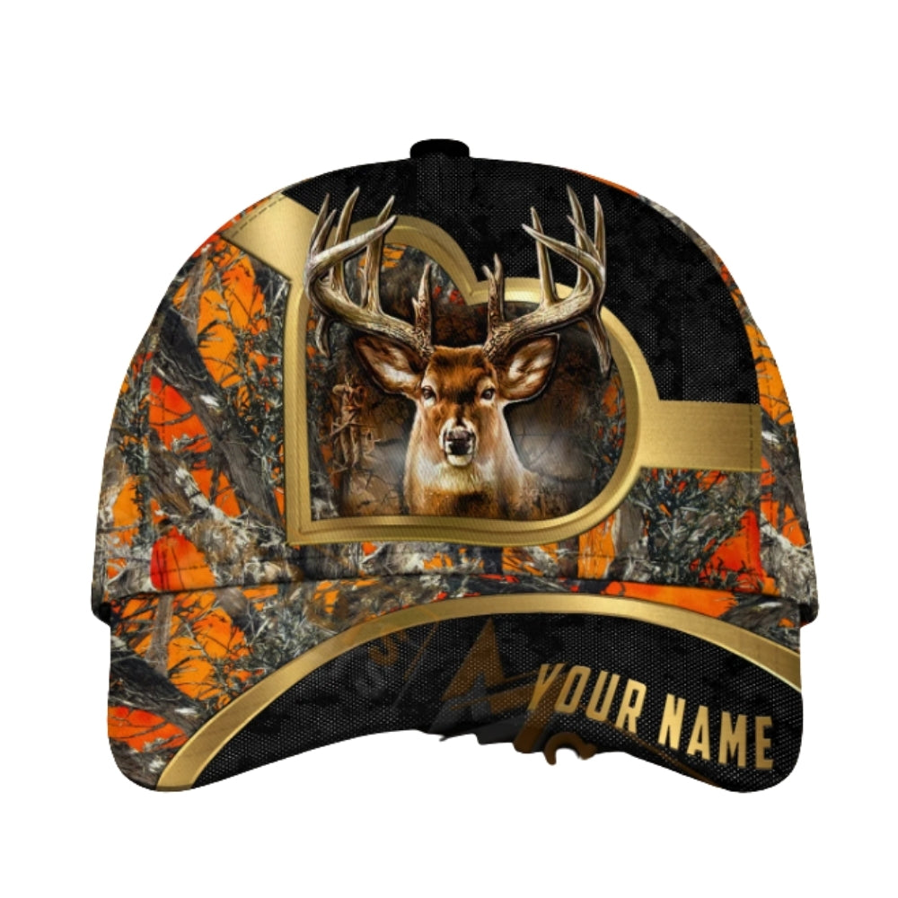 Custom Deer Hunting Black Gold Baseball Cap, Custom Deer 3D Printed Cap For Hunters CP0445