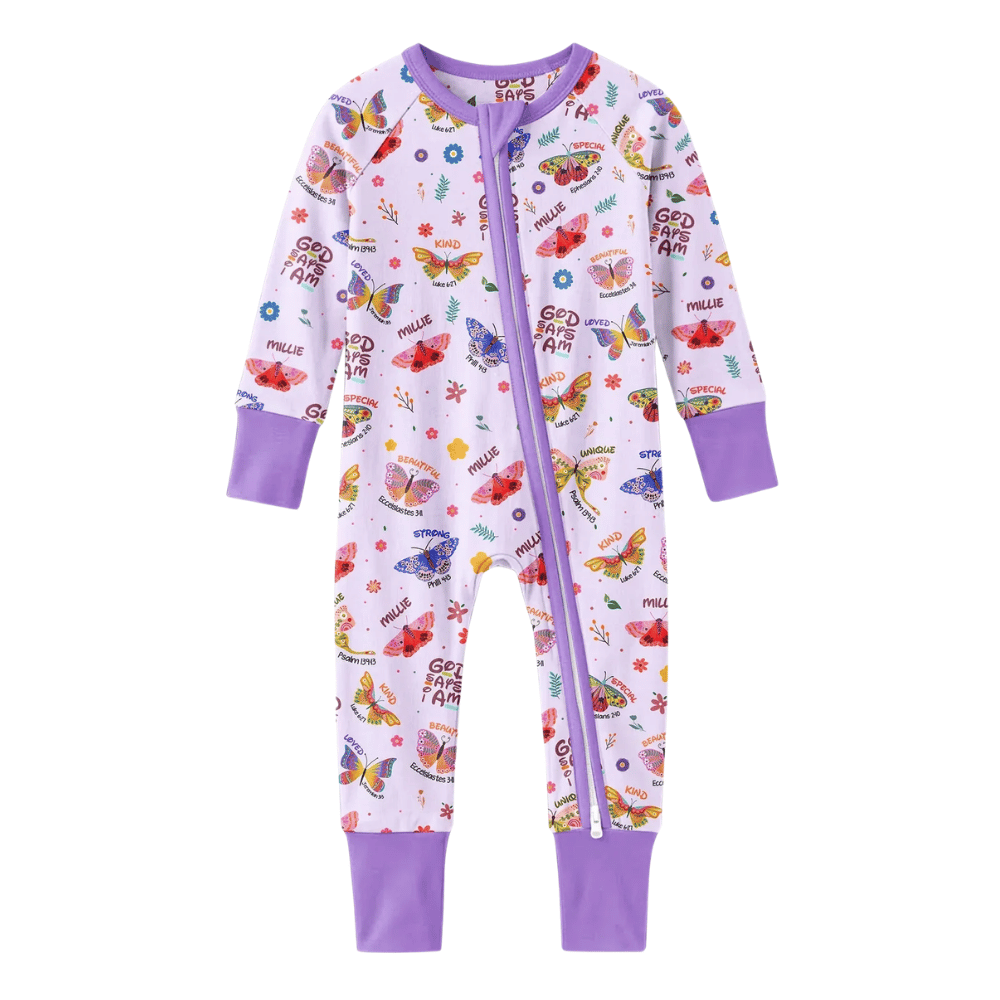 God Says I Am Custom Butterflies Baby Convertible Zippy Romper, Custom Christian Faith Baby Romper Convertible BB0950