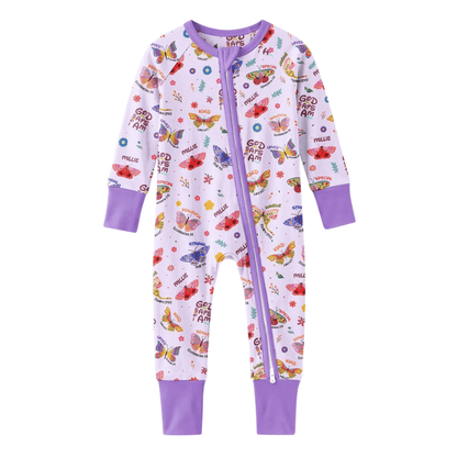 God Says I Am Custom Butterflies Baby Convertible Zippy Romper, Custom Christian Faith Baby Romper Convertible BB0950