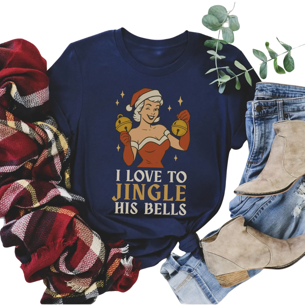 I Love To Stuff Her Stocking I Love To Jingle His Bells Couple Christmas T Shirt, Matching Funny Christmas Shirts For Husband Wife ET1220