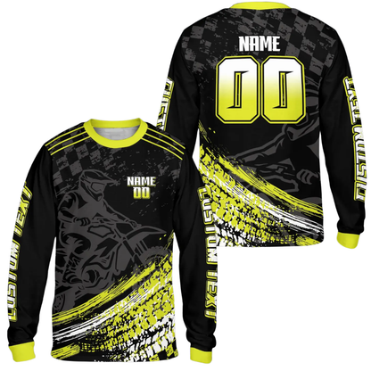 Custom Black Red Motocross Long Sleeve Jersey For Men, Custom Dirt Bike Shirts ME0058