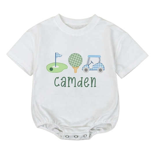 Custom Name Golf Baby Boy T Shirt Bubble Romper, Golf Lover Baby Romper BB0199