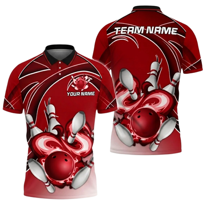 Custom Red Flame Bowling Polo Shirt For Men, Custom Team Bowling Shirts BZ0757