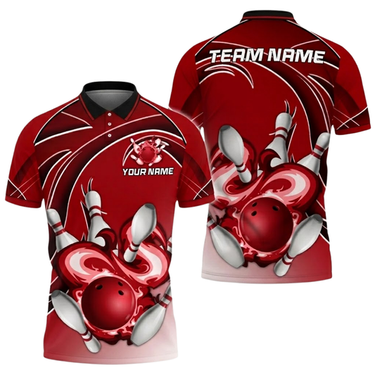Custom Red Flame Bowling Polo Shirt For Men, Custom Team Bowling Shirts BZ0757