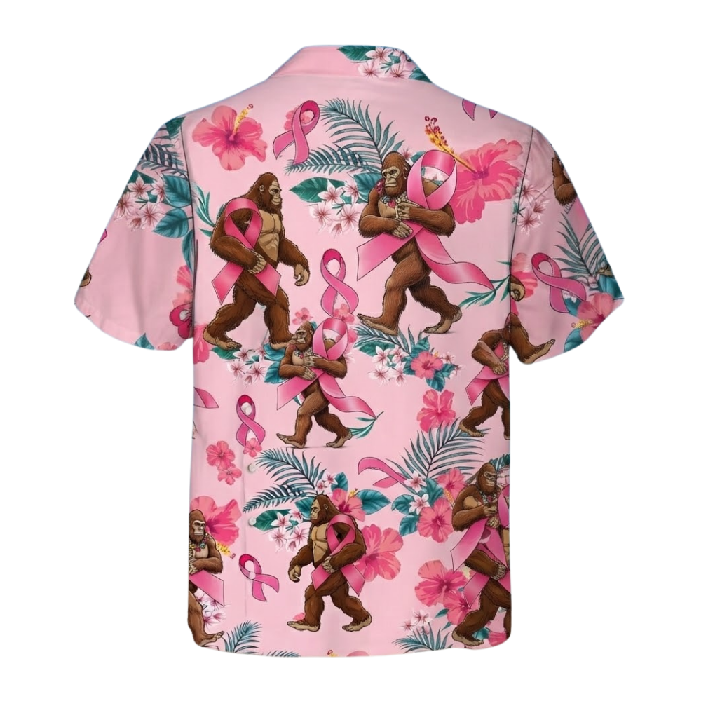 Bigfoot Pink Ribbon Hawaiian Shirt For Men Women, Bigfoot Breast Cancer Awareness Hawaiian Shirts HE0578