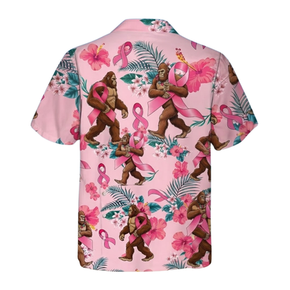 Bigfoot Pink Ribbon Hawaiian Shirt For Men Women, Bigfoot Breast Cancer Awareness Hawaiian Shirts HE0578