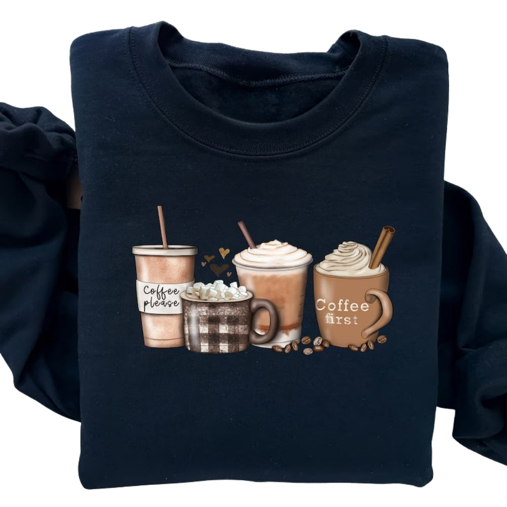 Cinnamon Coffee Sweatshirt, First Coffee Sweatshirt 2D0651